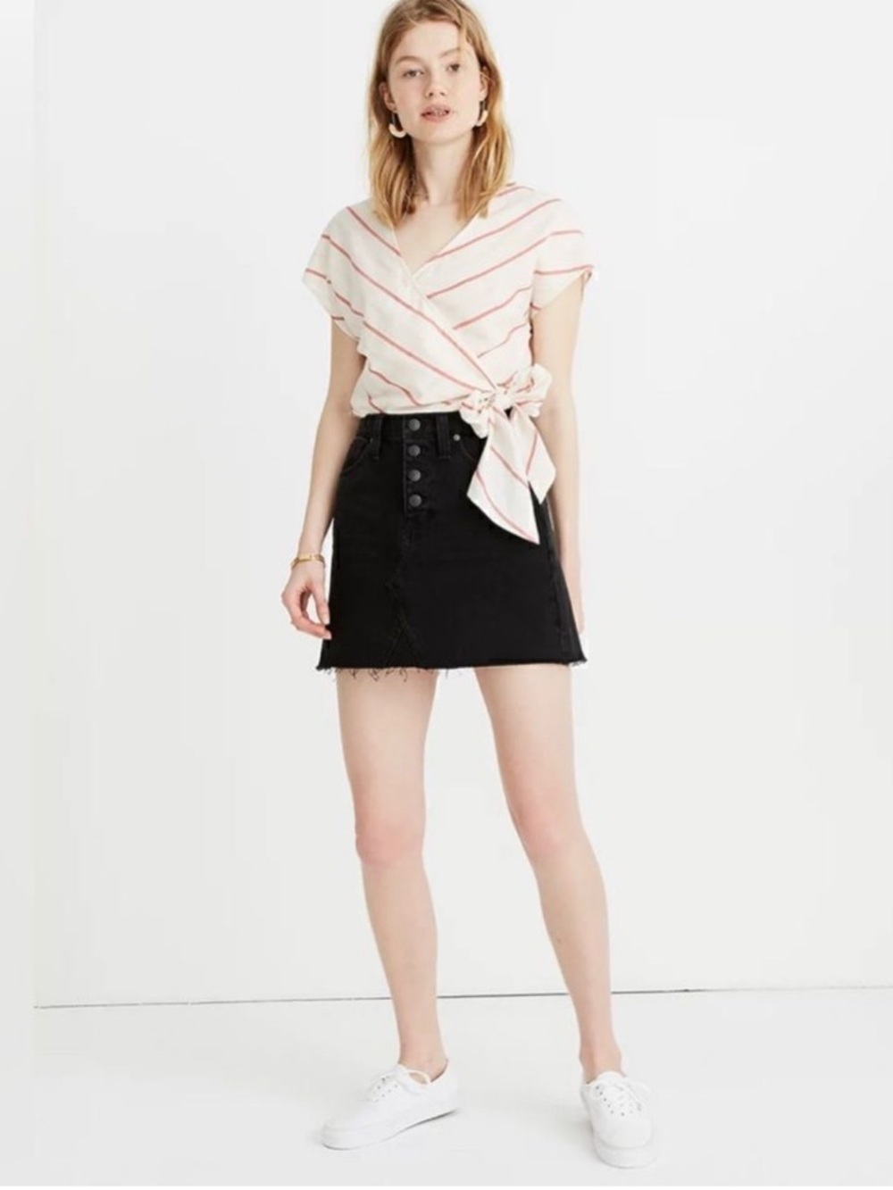 Madewell Black A-Line Denim Mini Skirt Lunar Wash Button Front, 28 - Picture 4 of 11